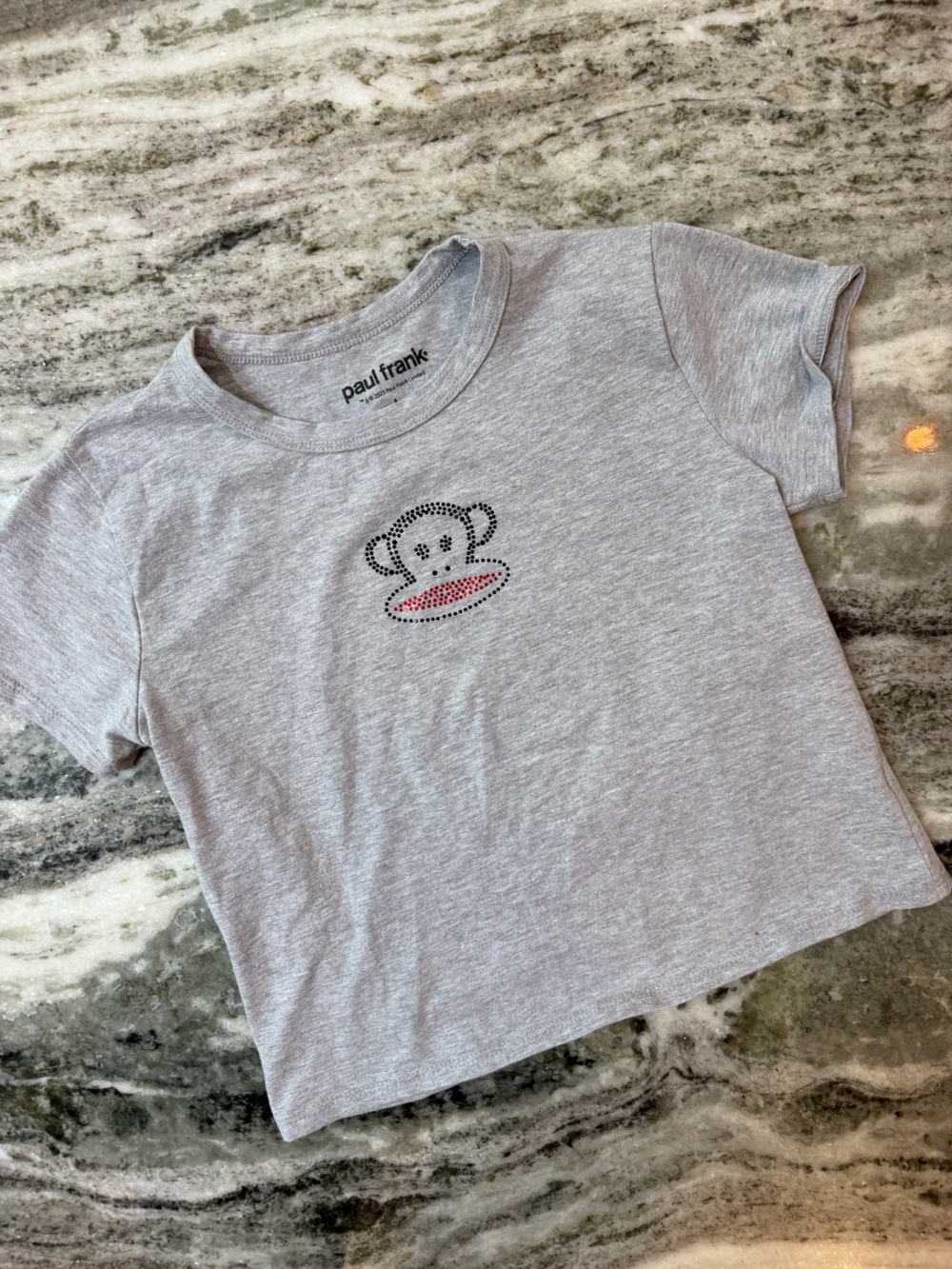 Paul Frank Short-Sleeve Gray Tee with Julius Rhinestone Graphic